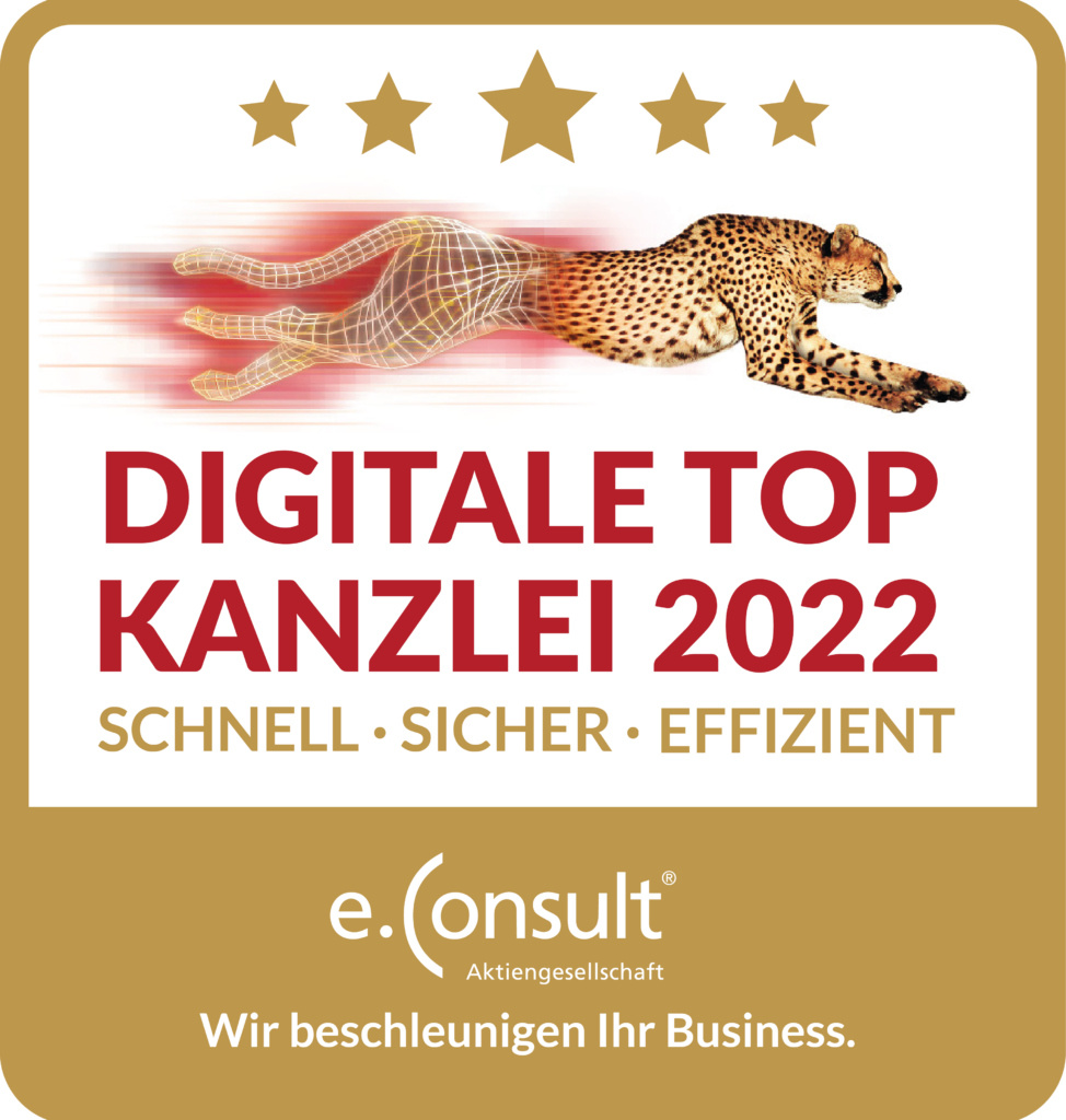 Siegel Digitale Top Kanzlei 2022 der e.Consult Aktiengesellschaft für die Kanzlei Herrmann und Herrmann